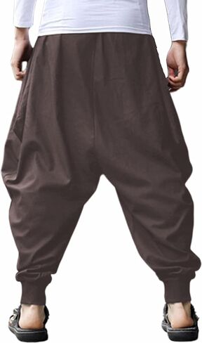 CLANMILUMS Men Women Harem Pants Elastic Drawstring Waist Loose Fit Hippie Boho Aladin Yoga Pants in Saudi Arabia