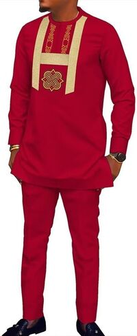 African Clothes for Men Long Sleeve Dashiki Outfits 2 Piece Set African Shirts and Pant Embroidered Mens Clothing in Saudi Arabia