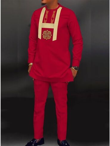 African Clothes for Men Long Sleeve Dashiki Outfits 2 Piece Set African Shirts and Pant Embroidered Mens Clothing in Saudi Arabia