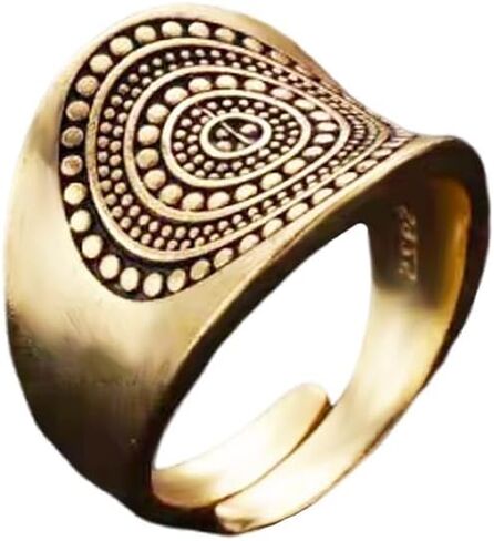 OIDIMS Vintage Gold-Tone Carved Flower Pattern Shield Domineering Rings For Women Men Personalized Retro Wide Finger Band Adjustable Knuckle Thumb Fashion Unique Jewelry Gifts Birthday Party Wedding in Saudi Arabia