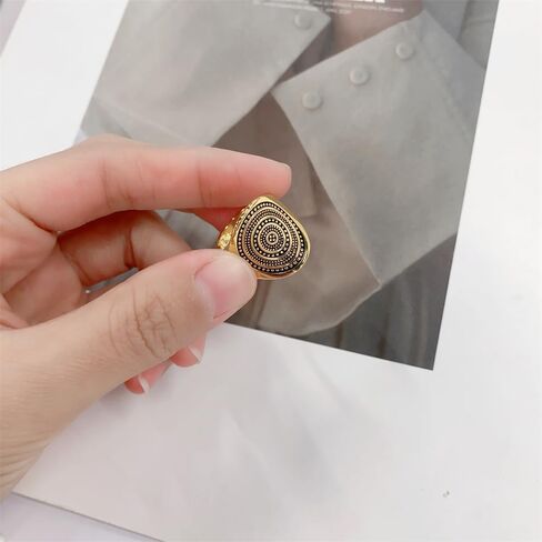 OIDIMS Vintage Gold-Tone Carved Flower Pattern Shield Domineering Rings For Women Men Personalized Retro Wide Finger Band Adjustable Knuckle Thumb Fashion Unique Jewelry Gifts Birthday Party Wedding in Saudi Arabia