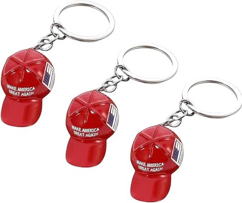 Red maga Patriotic Hat Flag Metal Keychain Pack of 3 Small, Baseball Cap Design Keychain with USA Flag, Hat Keychain with Key Ring, in Saudi Arabia