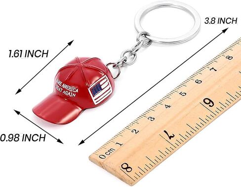Red maga Patriotic Hat Flag Metal Keychain Pack of 3 Small, Baseball Cap Design Keychain with USA Flag, Hat Keychain with Key Ring, in Saudi Arabia
