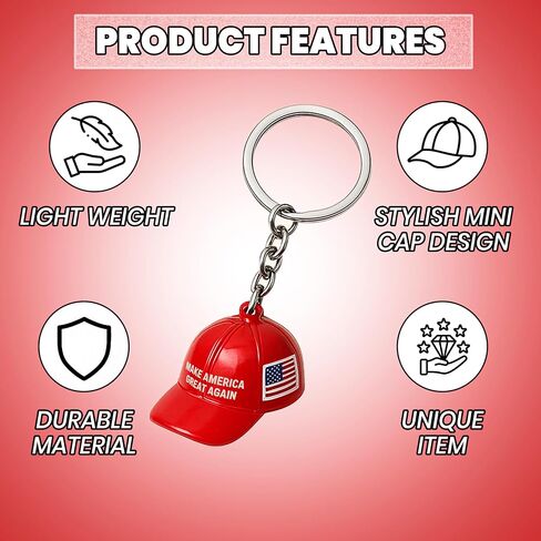 Red maga Patriotic Hat Flag Metal Keychain Pack of 3 Small, Baseball Cap Design Keychain with USA Flag, Hat Keychain with Key Ring, in Saudi Arabia