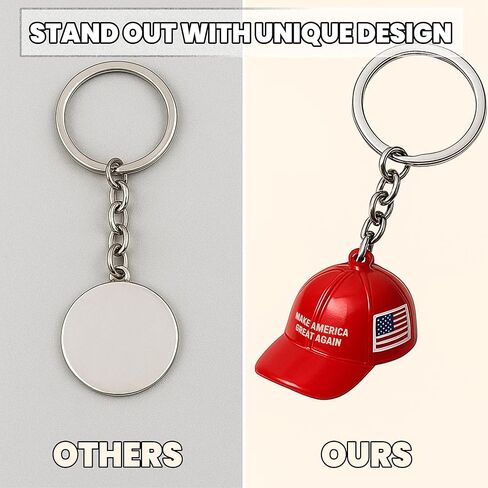 Red maga Patriotic Hat Flag Metal Keychain Pack of 3 Small, Baseball Cap Design Keychain with USA Flag, Hat Keychain with Key Ring, in Saudi Arabia