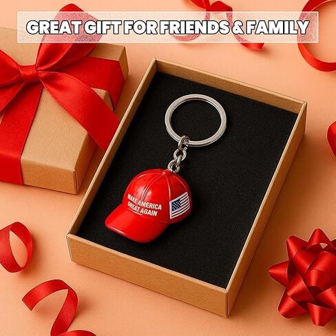 Red maga Patriotic Hat Flag Metal Keychain Pack of 3 Small, Baseball Cap Design Keychain with USA Flag, Hat Keychain with Key Ring, in Saudi Arabia