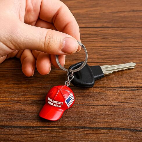Red maga Patriotic Hat Flag Metal Keychain Pack of 3 Small, Baseball Cap Design Keychain with USA Flag, Hat Keychain with Key Ring, in Saudi Arabia
