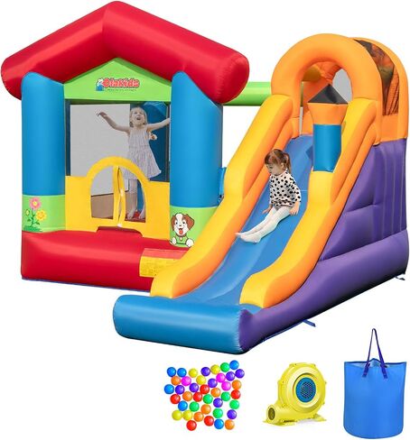 OLAKIDS Inflatable Bounce House, Train Theme Kids Jumping Castle with Slide Ball Pit Basketball Rim, Indoor Outdoor Inflatable Obstacle Course with 950W Blower 50PCS Ocean Balls Carry Bag in Kuwait