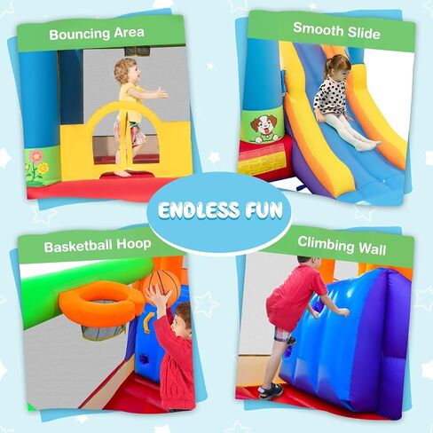 OLAKIDS Inflatable Bounce House, Train Theme Kids Jumping Castle with Slide Ball Pit Basketball Rim, Indoor Outdoor Inflatable Obstacle Course with 950W Blower 50PCS Ocean Balls Carry Bag in Kuwait