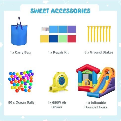 OLAKIDS Inflatable Bounce House, Train Theme Kids Jumping Castle with Slide Ball Pit Basketball Rim, Indoor Outdoor Inflatable Obstacle Course with 950W Blower 50PCS Ocean Balls Carry Bag in Kuwait