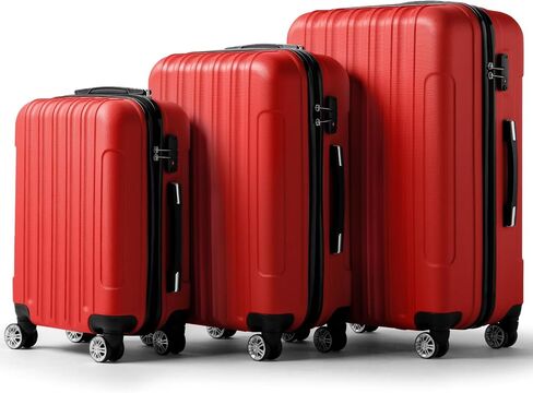 3 Piece Luggage Sets, Lightweight ABS Suitcase with 4 Spinner Wheels ＆ TSA Locks, Hardside Carry On Luggage Durable Suitcase Set for Family Travel Business - Red, 20/24/28 in Saudi Arabia