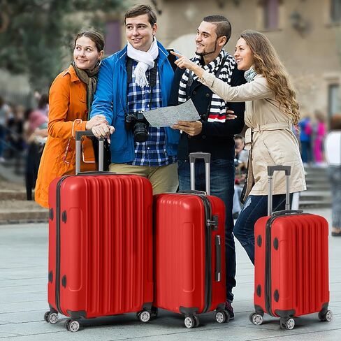 3 Piece Luggage Sets, Lightweight ABS Suitcase with 4 Spinner Wheels ＆ TSA Locks, Hardside Carry On Luggage Durable Suitcase Set for Family Travel Business - Red, 20/24/28 in Saudi Arabia