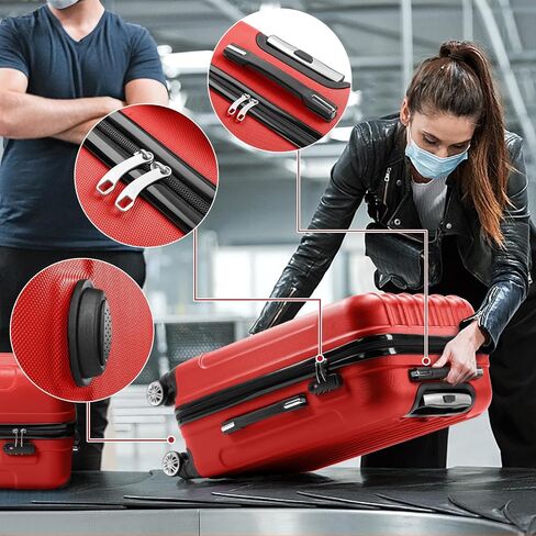 3 Piece Luggage Sets, Lightweight ABS Suitcase with 4 Spinner Wheels ＆ TSA Locks, Hardside Carry On Luggage Durable Suitcase Set for Family Travel Business - Red, 20/24/28 in Saudi Arabia