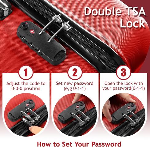 3 Piece Luggage Sets, Lightweight ABS Suitcase with 4 Spinner Wheels ＆ TSA Locks, Hardside Carry On Luggage Durable Suitcase Set for Family Travel Business - Red, 20/24/28 in Saudi Arabia