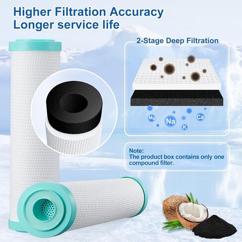 نظام فلتر مياه تحت الحوض - فلتر مياه تحت المنضدة لصنبور المطبخ والثلاجة وصانع الثلج، فلتر بديل 10 بوصة (تكلفة أقل)، فعال للغاية يقلل من الصدأ والرمال والكلور والطعم السيئ والرائحة in Kuwait