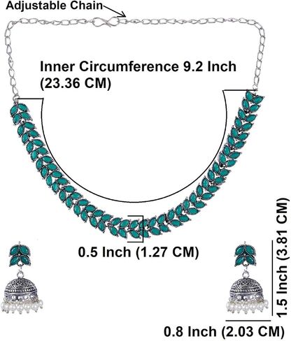 Efulgenz Indian Jewelry Sets for Women Bohemian Jewelry Set for Women Leaf Crystal Stone Necklace Sets with Faux Pearl Drop Jhumki Jhumka Dangle Earrings Choker Necklace Earrings Set in Saudi Arabia