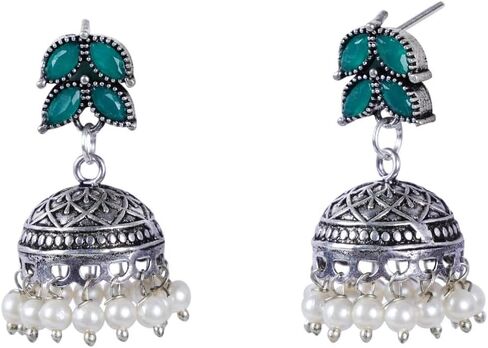 Efulgenz Indian Jewelry Sets for Women Bohemian Jewelry Set for Women Leaf Crystal Stone Necklace Sets with Faux Pearl Drop Jhumki Jhumka Dangle Earrings Choker Necklace Earrings Set in Saudi Arabia