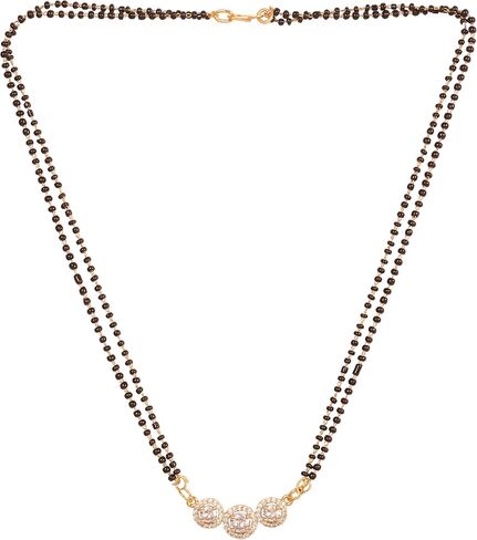 Sunsoul by Touchstone Traditional Indian Bollywood Studded Diamond Look Black Beads Symbolic Designer Jewelry Mangalsutra Pendant Set in Gold Tone for Women. in Kuwait