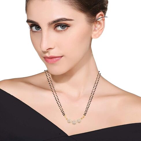 Sunsoul by Touchstone Traditional Indian Bollywood Studded Diamond Look Black Beads Symbolic Designer Jewelry Mangalsutra Pendant Set in Gold Tone for Women. in Kuwait
