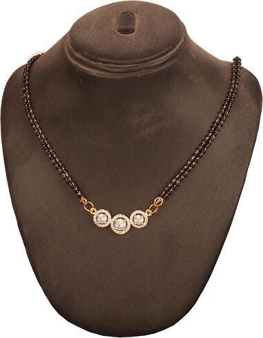 Sunsoul by Touchstone Traditional Indian Bollywood Studded Diamond Look Black Beads Symbolic Designer Jewelry Mangalsutra Pendant Set in Gold Tone for Women. in Kuwait