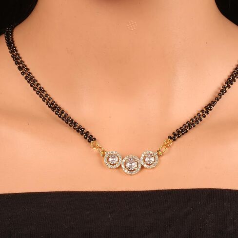 Sunsoul by Touchstone Traditional Indian Bollywood Studded Diamond Look Black Beads Symbolic Designer Jewelry Mangalsutra Pendant Set in Gold Tone for Women. in Kuwait