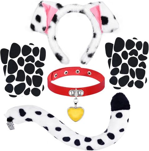 Dalmatian Ears Headband Tail Costume Headwear for Adult Men Halloween Puppy Dog Dress Up Costume (Style 1) in Saudi Arabia