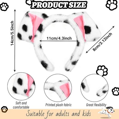 Dalmatian Ears Headband Tail Costume Headwear for Adult Men Halloween Puppy Dog Dress Up Costume (Style 1) in Saudi Arabia