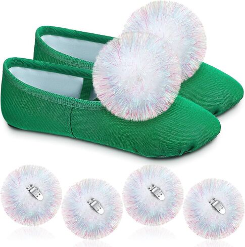 Dingion 4 Pcs Halloween White Jumbo Glitter Tinsel Pom Poms Sparkle Balls Fluffy Shoe Clips Removable Faux Fur Pom Poms Shoe Clips Wedding Decoration for Women Girls Costume in Kuwait