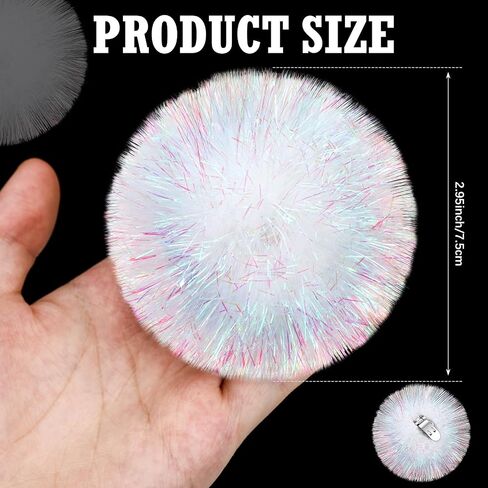 Dingion 4 Pcs Halloween White Jumbo Glitter Tinsel Pom Poms Sparkle Balls Fluffy Shoe Clips Removable Faux Fur Pom Poms Shoe Clips Wedding Decoration for Women Girls Costume in Kuwait