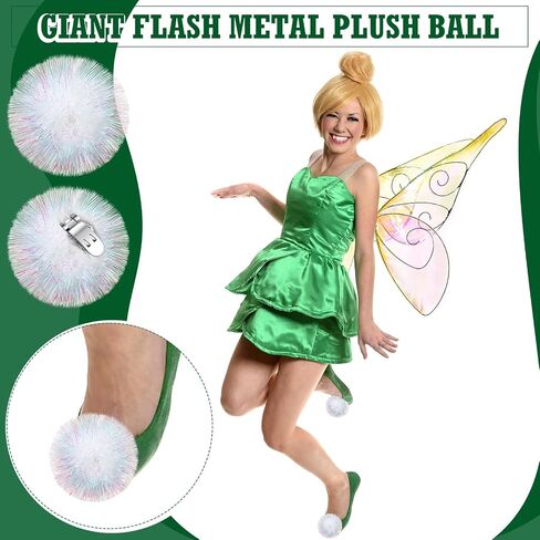 Dingion 4 Pcs Halloween White Jumbo Glitter Tinsel Pom Poms Sparkle Balls Fluffy Shoe Clips Removable Faux Fur Pom Poms Shoe Clips Wedding Decoration for Women Girls Costume in Kuwait