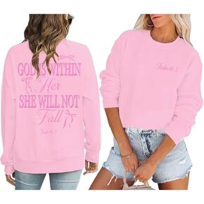 Christian Sweatshirts for Women Bible Verse Graphic Religious Shirts God is Within Her Long Sleeve Pullover Tops in Saudi Arabia