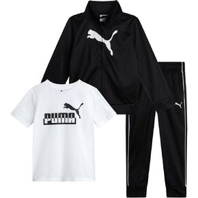 طقم سراويل للأولاد الصغار من PUMA - تي شيرت رياضي 3 قطع، سترة بسحاب، بنطال رياضي - مجموعة ملابس رياضية للأولاد من تريكو (2T-4T) in Kuwait