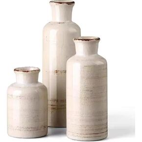 Distressed White Ceramic Vase Set of 3,Small Ceramic Vases for Home Decor,Rustic Farmhouse Vase for Flowers,Decorative Vases for Centerpieces,Table Shelf,Fireplace and Entrance in Saudi Arabia