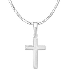 Solid Sterling Silver Cross Necklace with 2mm Italian Figaro Chain For Women - Choice Of Lengths in Saudi Arabia