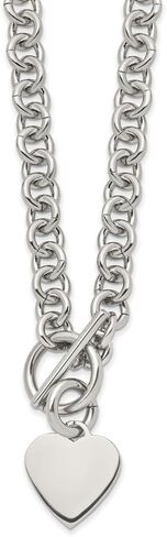 Stainless Steel Polished Heart Toggle on an Open Link Chain Necklace for Women 18"", White, AFJ-QG-SRN1465-18-PK in Saudi Arabia