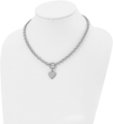 Stainless Steel Polished Heart Toggle on an Open Link Chain Necklace for Women 18"", White, AFJ-QG-SRN1465-18-PK in Saudi Arabia