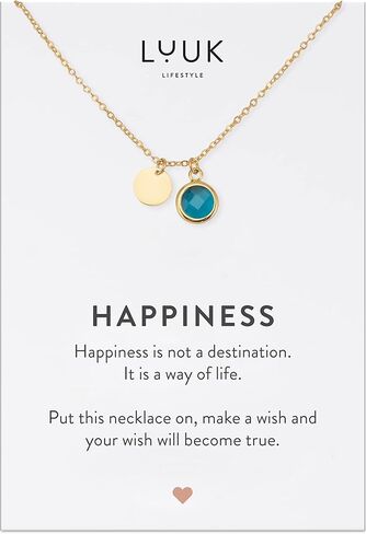 LUUK LIFESTYLE قلادات من الفولاذ المقاوم للصدأ مع قلادة كريستال زجاجية ملونة، بطاقة السعادة، مجوهرات نسائية، تصميم بسيط، فكرة هدية، عيد الحب، ذهبي وفضي in Kuwait