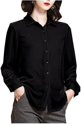Silk Velvet Lady's Long-Sleeved Shirt Warm Soft Blouse Fat Tops for Woman 100KG in Saudi Arabia