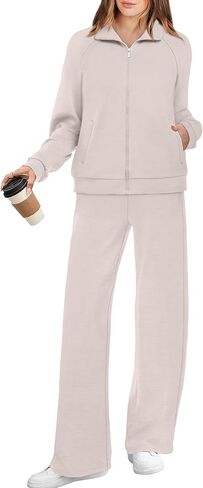 XIEERDUO Women's 2 Piece Lounge Sets Full Zip Up Sweatsuit Wide Leg Tracksuit Workout Outfits Fashion Airport Wear in Saudi Arabia