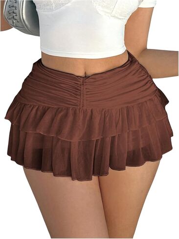 Women's Layer Ruffle Ruched Skirts Low Waist Y2K Coquette Short Skirts in Saudi Arabia