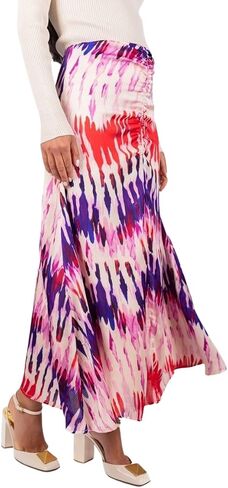 Sylvie Skirt – Elegant Midi Skirt for Women, Ruched High-Waist, Flowy Feminine Silhouette (Purple Multi) in Saudi Arabia