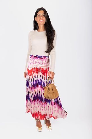 Sylvie Skirt – Elegant Midi Skirt for Women, Ruched High-Waist, Flowy Feminine Silhouette (Purple Multi) in Saudi Arabia