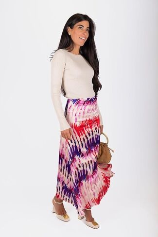 Sylvie Skirt – Elegant Midi Skirt for Women, Ruched High-Waist, Flowy Feminine Silhouette (Purple Multi) in Saudi Arabia