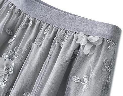 Womens Foral Tulle Skirt Elastic High Wasit Embroidery Floral Mesh Tutu A-Line Midi Skirts in Saudi Arabia