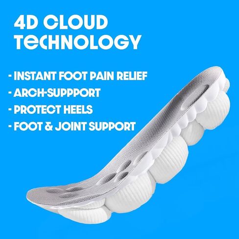 Insoles - Super Soft Orthopedic for Women & Men, 4D Cloud Technology, Arch-Support, Shock Absorbing Insoles for Foot & Joint Support, Pain Relief Sports Soles in Saudi Arabia