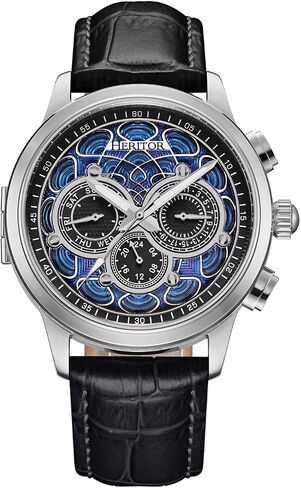 HERITOR Apostle Automatic Watch for Men – 43mm Men's Watch with Jeweled Automatic Movement, 316L Stainless Steel Case, Genuine Leather Strap (HERHS2701) in Saudi Arabia