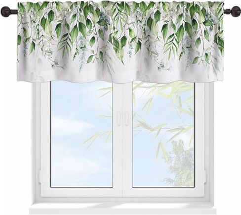 Green Leaves Valance Curtains for Windows Watercolor Sage Eucalyptus Leaves Modern Rod Pocket Decorative Window Valance for Kitchen Bathroom Bedroom Living Room Closet, 54x18 Inch in Kuwait