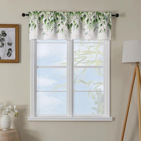 Green Leaves Valance Curtains for Windows Watercolor Sage Eucalyptus Leaves Modern Rod Pocket Decorative Window Valance for Kitchen Bathroom Bedroom Living Room Closet, 54x18 Inch in Kuwait