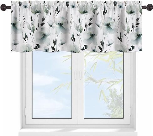 Green Leaves Valance Curtains for Windows Watercolor Sage Eucalyptus Leaves Modern Rod Pocket Decorative Window Valance for Kitchen Bathroom Bedroom Living Room Closet, 54x18 Inch in Kuwait