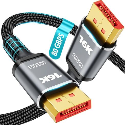 كابل Displayport 16K 2.1، كابل DP إلى DP متوفر بأطوال 1.5FT، 3.3FT، 5FT، 6.6FT، 10FT، 16FT، 20FT للاختيار، 16K@60هرتز، 8K@120هرتز، 4K@240هرتز 165هرتز 144هرتز يدعم 80 جيجابت في الثانية HDR، HDCP DSC 1.2 أ (1.5 قدم) in Kuwait
